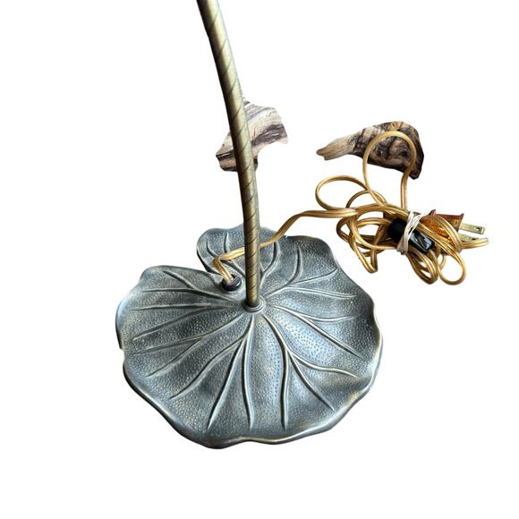 Vintage Grandite lily pad gooseneck table lamp brass frosted ruffled glass shade - Picture 5 of 9